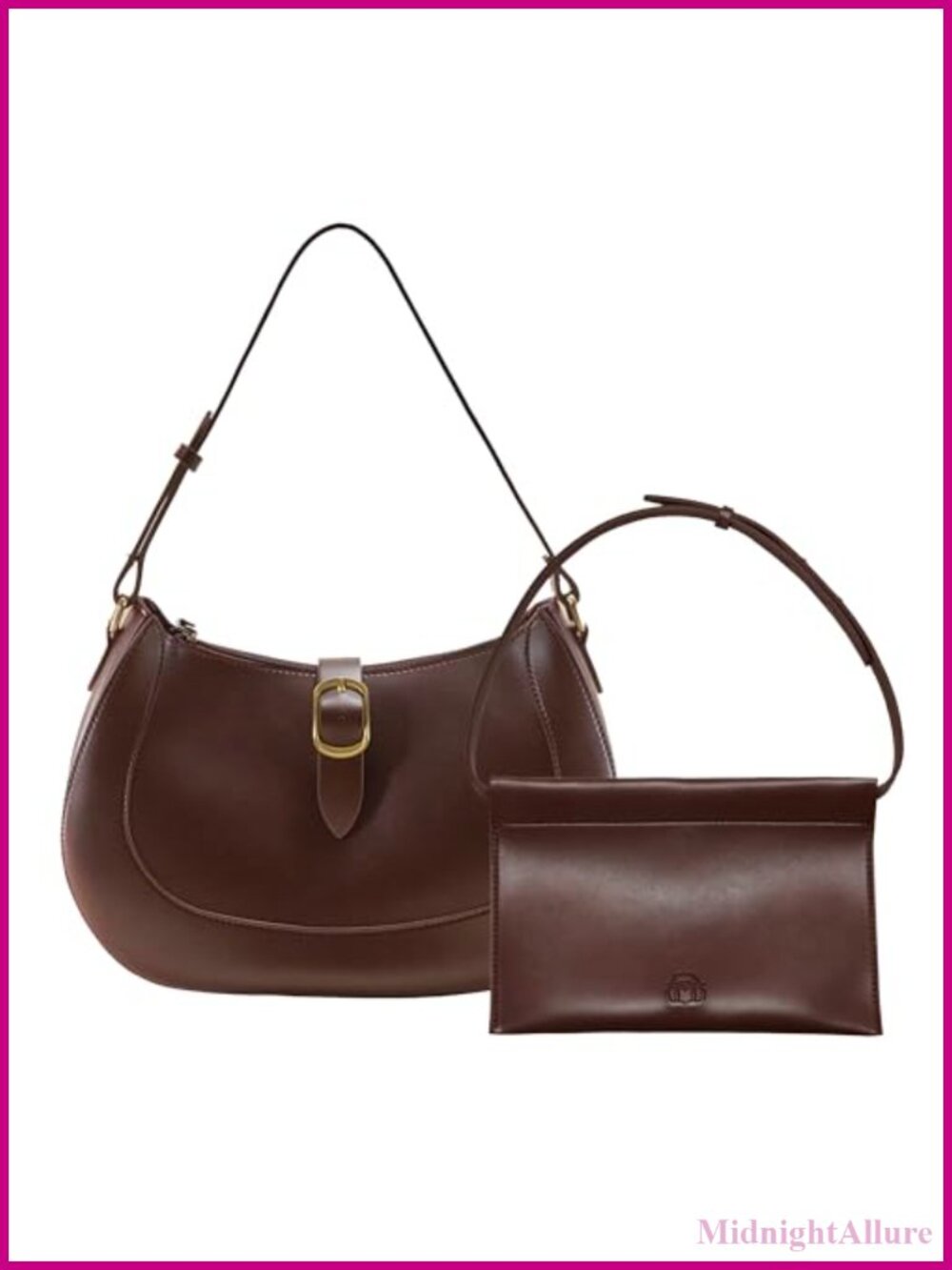 Vegan Leather Crescent Hobo Bag with Detachable Clutch